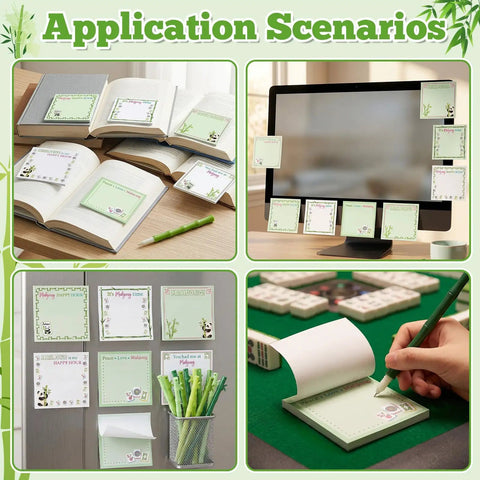 Various uses of Majiang Themed Gift Set With Panda Bamboo Sticky Notes And Pens 24 Self Adhesive Notepads In White And Green Chinoiserie Design