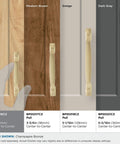 Champagne Bronze Cabinet Pull Highland Ridge 3 Inch Center To Center 4 5 16 Inches Overall Length shown on wood finishes