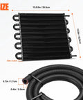 10 Pass Aluminum Transmission Oil Cooler Kit with 5 Sixteenth Inch Universal 10 Rows Tube and Fin Design, Black Finish