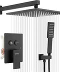 Mirror Black LED Rainfall Shower System With 16 Inch Ceiling Mount Rainfall and Waterfall Head Plus 6 Inch Dual Shower Head