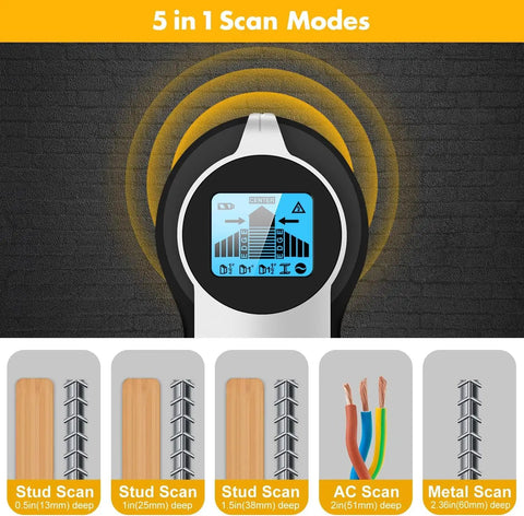 Digital Stud Finder And Wall Scanner With Hd Lcd Display And Loud Audio Alert, 5 In 1 Live Ac Wire Detector For Wood Studs And Steel Beams, Dead On Accuracy For Weekend Warriors