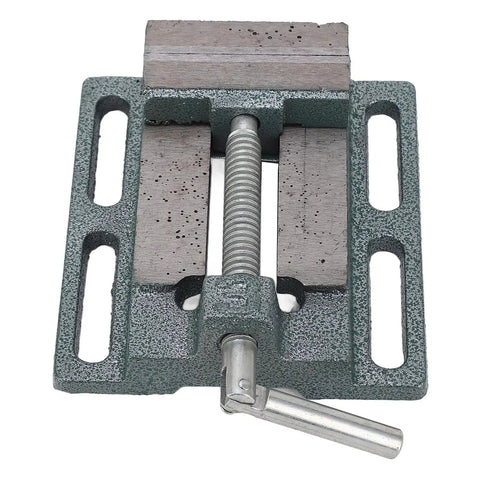 Top view of Beefy 3 Inch High Carbon Steel Drill Press Vise with raised widened jaws for precise woodworking and hardware projects.