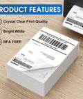 4x6 Direct Thermal Shipping Labels, 500 Fanfold Perforated White Sheets, Commercial Grade With Permanent Adhesive, on table