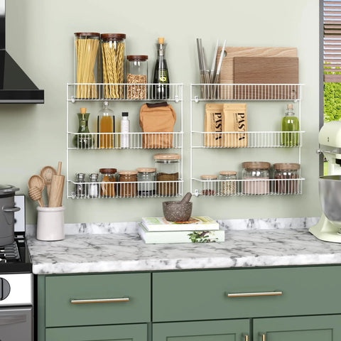 Top Notch 3 Tier Wall Mounted Spice Rack Set Of 2 For Pantry Organization, No Sweat Multipurpose Shelf To Keep Your Laundry Room Tidy, Quick Install White Finish 20 By 19 Inches Width