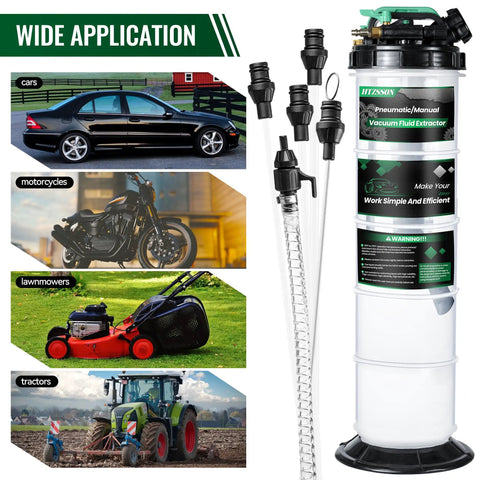 9.5 L Oil Extractor Pump All In One Kit For Cars And Boats Pneumatic And Manual Fluid Change with main hose and extension tubes