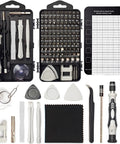 Real Deal Precision Screwdriver Set Featuring 124 Tools Including 101 Driver Bits For Slick Electronics Mobile Phone Laptop And Gaming Console Repairs Built Tough For Quick Fixes layout with tools organized.