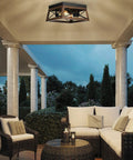 Outdoor view showcasing Industrial Flush Mount Ceiling Light With Two Metal Fixtures, Vintage Farmhouse Style, silver grey finish.