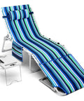 3-In-1 Beach Chair With Face Holes And Folding Side Table Outdoor Lounger With 5-Position Recliner Lay Flat Mode Removable Pillow Heavy Duty Up To 330 Lbs Perfect For Poolside Patio Camping Backyard Striped Blue