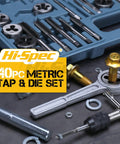 39-Piece Metric Tap and Die Set For Diyers M3 To M12 Thread Tapping and Threading Kit with Wrench and Pitch Gauge on table