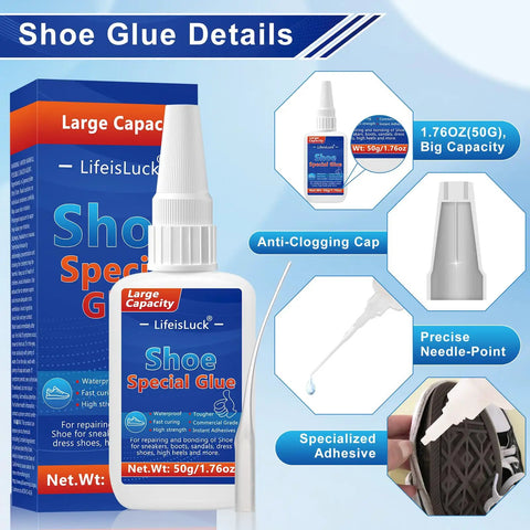 50G Quick Dry Shoe Glue Heavy Duty Repair Adhesive For Boots And Sneakers Clear Waterproof Glue For Rubber Soles Heels And Hiking Shoes Pro Grade Includes 15 Precision Applicator Tips