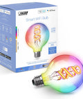 Smart Filament Globe Light Bulb 60W Equivalent WiFi Dimmable with Alexa and Google Assistant No Hub Needed Plug And Play G30 Spiral Filament LED Vanity Lamp 300 Lumens RGBW with box.
