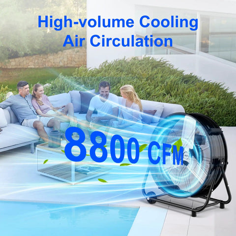 Beastly 24 Inch High Velocity Drum Fan With 8800 CFM Heavy Duty Industrial Airflow cooling outdoor seating area