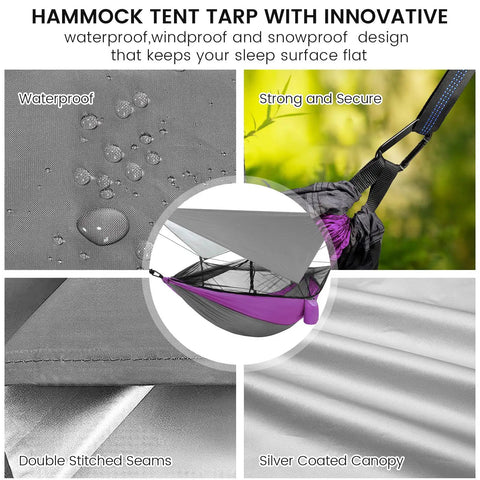 All In One Camping Hammock With Mosquito Net Rain Fly Tarp And Straps Storage Bag Portable Nylon Parachute Hammock, waterproof features