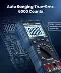 TRMS Digital Multimeter With NCV Auto Ranging VM600A showing display and control dial