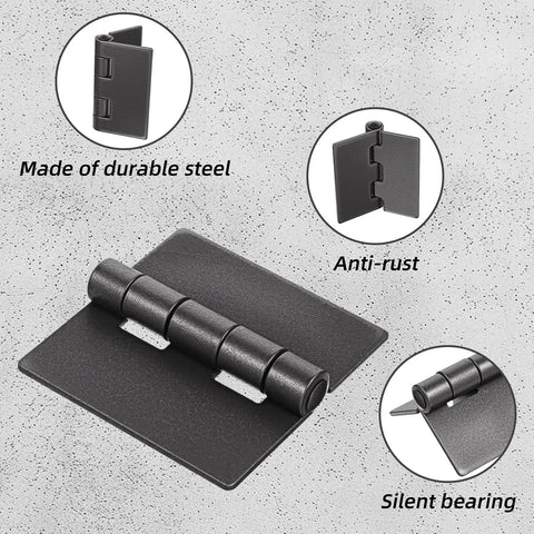 Heavy Duty Weldable Steel Butt Hinges 3 Inch Set Of 6 Rust Resistant Black Finish 12 Gauge Built Tough For Gates Doors Trailers Long Lasting And Easy Install, black steel hinge close-up