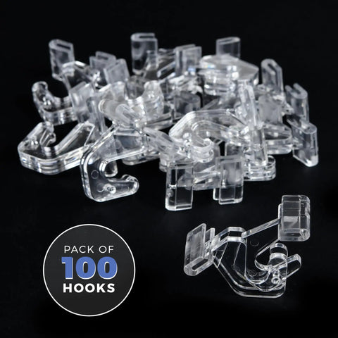 Crystal Clear Hinged Polycarbonate Ceiling Hooks For Drop Ceiling T-Bars Pack Of 100 Holds Up To 15 Lbs shown in pile