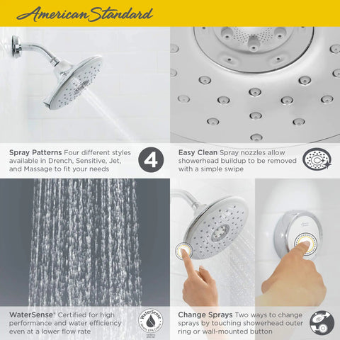 Spectra Plus ETouch 4 Function Shower Head With Wall Remote, Easy Touch Pattern Switch, 2.5 GPM, Polished Chrome, High Pressure Spray