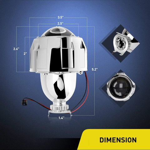 2.5 Inch Mini Projector Lens For H1 Headlights Retrofit And Custom Headlamps Upgrade With Chrome Shroud Fits Tight Spaces