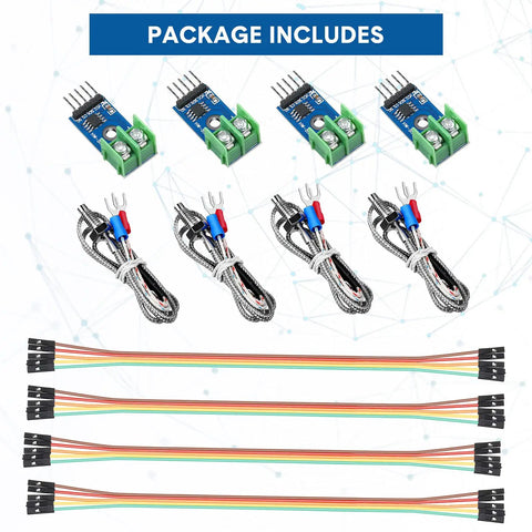 Four Pack Max6675 Thermocouple Module And K Type Temperature Sensor Kit for Arduino with cables and M6 screw mount displayed