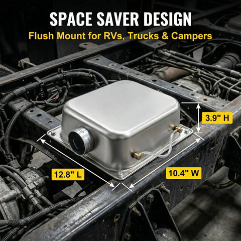 Heavy Duty 7 Liter Stainless Steel Fuel Tank For Gasoline Engines, installed in vehicle frame showing compact design.