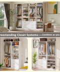 Slick Modular Closet System That Gives Your Bedroom A Major Wardrobe Flex Featuring Six Mega Drawers Eight Stretch Hanging Rods And Adjustable Shelving Towers White Four Piece Kit in a bright bedroom setting.