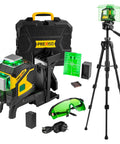 Pro Grade Three Plane Laser Level With 3 X 360 Degree Beams Self Leveling 100 Ft Green Laser 47 In Tripod and accessories