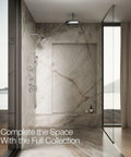 Modern bathroom with Forte Three-Function Showerhead With Full Coverage, Pulsating Massage, Silk Spray, polished chrome finish.