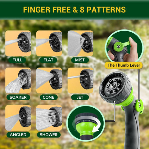 Heavy Duty Metal Garden Hose 50 Ft With Swivel Handle And 8 Function Nozzle Flexible No Kink 304 Stainless Steel Construction For Outdoor Yard And Garden Use Weatherproof Durable Interlocked Steel Design For All Weather Use, 8 spray patterns