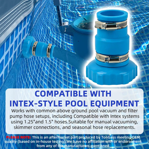 Pool Vacuum Hose Adapter Kit For One And A Half Inch To One And A Quarter Inch Hoses With Stainless Steel Clamps Fits Intex Adapter B
