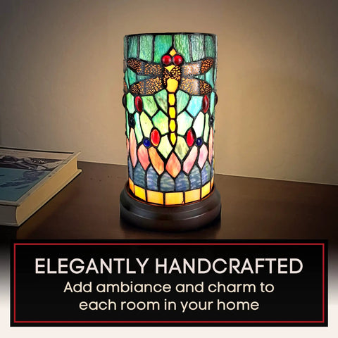 Vintage Tiffany Dragonfly Desk Lamp 11 Inch With Mosaic Glass Shade Small Accent Table Light Handmade Look UL Listed Home Decor