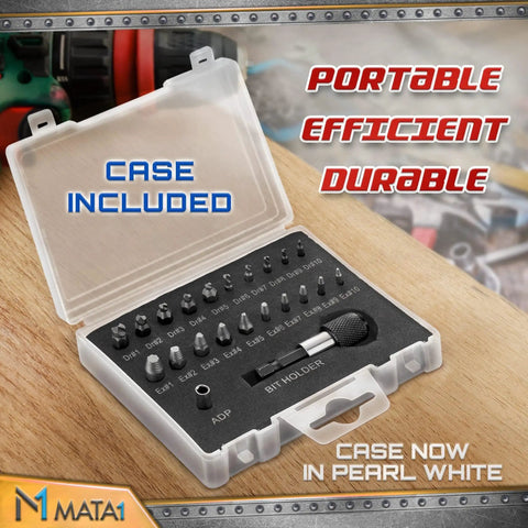 22 Piece Pro Grade Screw Extractor Set For Stripped And Damaged Screws With Drill Bits in a magnetic storage case