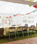 10x20 Outdoor Party Tent Gazebo With Removable Church Sidewalls For Weddings And BBQs, Easy Setup All Weather Shelter Pavilion, interior view with chairs and table, waterproof canopy, sturdy frame
