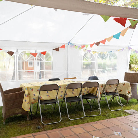 10x20 Outdoor Party Tent Gazebo With Removable Church Sidewalls For Weddings And BBQs, Easy Setup All Weather Shelter Pavilion, interior view with chairs and table, waterproof canopy, sturdy frame