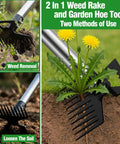 2 In 1 Weed Puller Tool With Garden Hoe And Weed Rake 60 Inch Adjustable Long Handle Stainless Steel Heavy Duty Manual Weeder