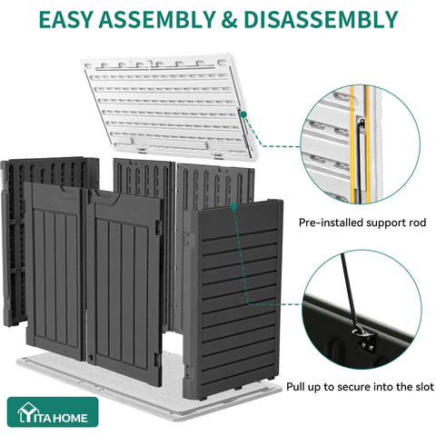 Assembly view of Outdoor Resin Storage Shed With Multi Opening Doors Easy Access Weatherproof Lockable 35 Cu Ft Capacity