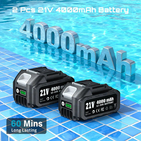 Two 21V 4000mAh batteries for Cordless Water Transfer Pump With Two 4.0Ah Batteries Included, 740 GPH Portable Submersible Pump