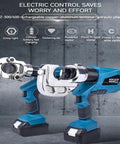 Crush Those Cable Crimps With Ease Using This 18V 4Ah Rechargeable Electric Hydraulic Pliers For Copper And Aluminum Terminals, blue and silver color.