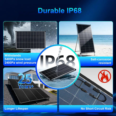 Durable IP68 Heavy Duty 200 Watt Bifacial Solar Panel 2 Piece Bundle 12V N Type under water and in different environments.