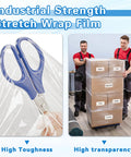Top Tier Six Pack Stretch Film Rolls With Sixty Gauge Thickness And Strong Self Adhesive Grip securing boxes during moving.