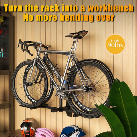 Heavy Duty Wall Mount Hitch Receiver Adjusts From One Point Two Five To Two Inches For Super Clean Garage Setup Holds Ninety Pounds Of Bike Cargo Or Ski Gear Without Breaking A Sweat While Brick Built Frame Keeps Your Rides Secure And Ready, showing bikes mounted.
