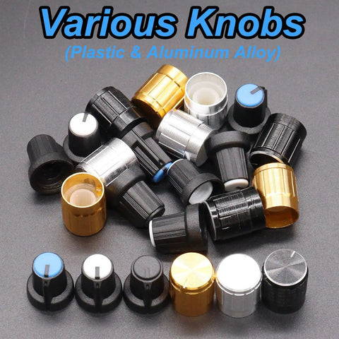 Plastic and aluminum knobs for 84 Piece Linear Rotary Potentiometer Kit With 5 Values B5K B10K B20K B50K B100K Ohm Top Adjustment WH148 H023