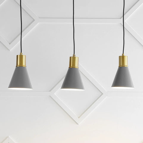 Apollo Style 33.5 Inch Gray And Brass Gold Mid Century Modern Iron LED Pendant With Black Metal Shade Adjustable Hanging Ceiling Lights
