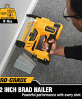 No Bs Cordless 18ga Brad Nailer And 2 Inch Nail Gun Battery Powered Tool Only Fits DeWalt 20V Packs, 5 lbs weight, close-up of tool in use.
