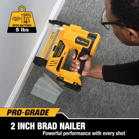 Cordless Brad Nailer And Stapler Combo, Heavy Duty Workhorse 2In1 18Ga Nail Gun Compatible With Dewalt 20V Max Battery, user gripping tool on carpet