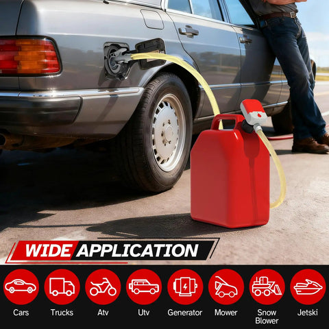No Sweat Portable Fuel Transfer Pump With Smart Auto Stop Shutoff 3.8 Gallons Per Minute Battery Or Usb Powered Design in use refueling a car.