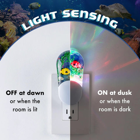 Tropical Aquarium LED Night Light With Color Changing Glow Plug In Light Sensing Auto On Off Kid Friendly Underwater Fish Scene