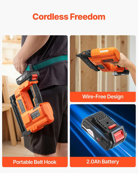 Smooth Shootin Cordless Brad Nailer 18 Gauge 20V Battery Powered Nail Gun With 2 0 Ah Li Ion Battery And Charger For No Fuss Setup Includes 500 Brad Nails Adjustable Depth For Woodworking Home Diy Crafts