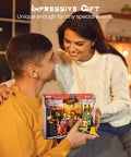 Couple holding DIY Miniature House Kit Garage Workshop With LED Lights, suitable gift idea, product shown in box with accessories