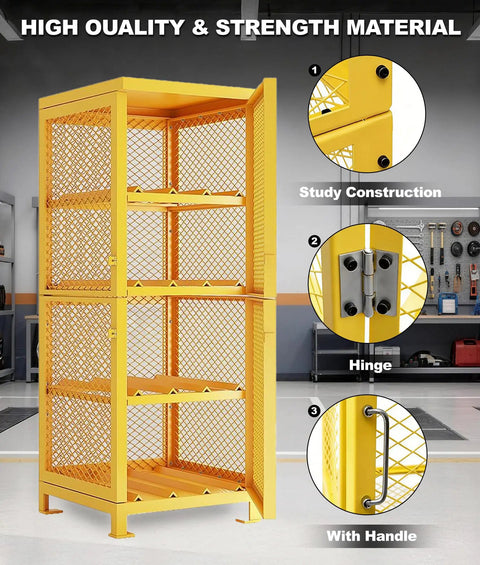 Horizontal Gas Cylinder Storage Cabinet Heavy Duty Carbon Steel Lockable 4 Tier Options Propane Tank Storage Cage