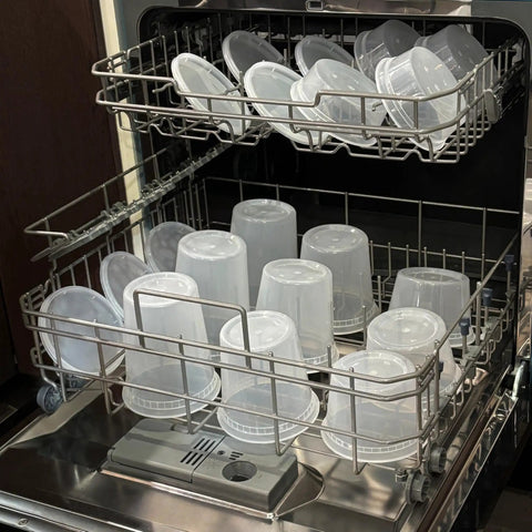 50 Pack 16 Oz Clear Plastic Deli Containers With Lids For Grab And Go Meal Prep, Airtight Leakproof Food Storage, BPA Free, Stackable shown in dishwasher